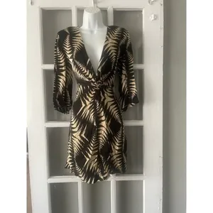 Ba&sh Black Tan Palm Leaf Twist Front V-Neck Mini Dress thumbnail 4