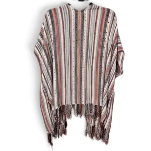Altar’d State Striped Fringe Open Front Poncho Top Size S Boho Southwestern thumbnail 6