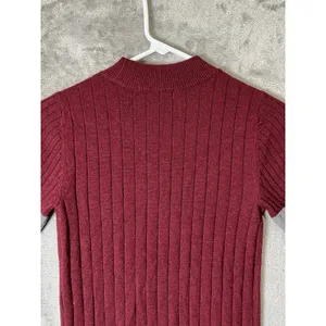 TOME Plum Ribbed Merino Wool Blend Short Sleeve Sweater Contrast Trim Size Small thumbnail 4