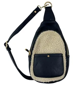 Anthropologie Mali + Lili Gwen Black Faux Leather Vegan Sherpa Sling Bag Handbag thumbnail 1