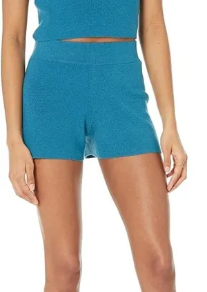 High-Waist Teal Knit Lounge Shorts thumbnail 1
