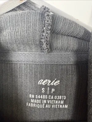 Aerie Waffle Knit Gray Wash Oversize Crop Sweatshirt Hoodie W2347 Sz S thumbnail 2