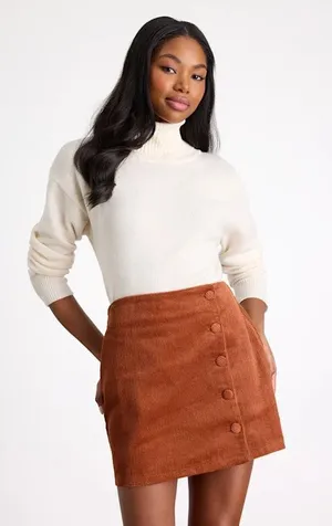 Lulus Katherina Rust Brown Western Country Button Front Corduroy Skirt Size XS thumbnail 1