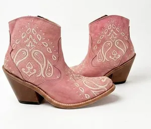 Dan Post Helena Pink Western Boho Ankle Boots Distressed Leather 7M #DPP 5626 thumbnail 1