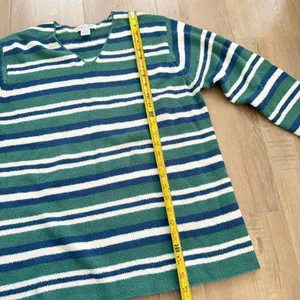 Vintage Women's Cherokee Acrylic Sweater Size L, Green White Strips V Neck thumbnail 5