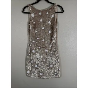 Anthropologie BHLDN Gold Sequin Star Mini Dress Womens 2 Formal Prom Verseau thumbnail 13