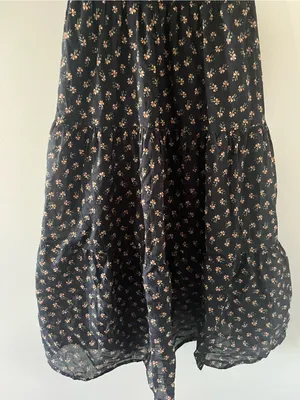 Black Orange Floral Print Puff Sleeve Smocked Midi Dress Medium Cottagecore thumbnail 3