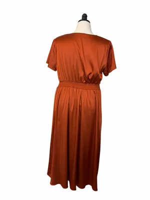 Baltic Born Poppy Satin Midi Dress Size XXL Rust Tie Front Stretch Wedding Guest thumbnail 5