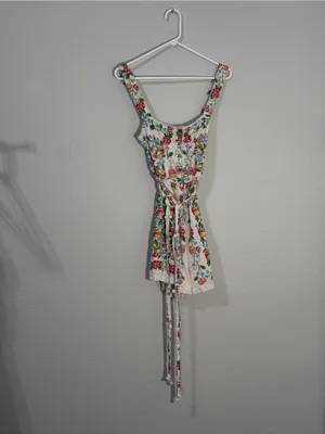 Farm Rio Tropical Romance Floral Linen Blend Romper Size Large thumbnail 3