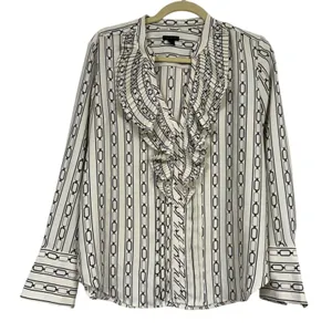Ann Taylor Black & White Printed Ruffled Blouse Women’s S Preppy Long Sleeve Top thumbnail 1
