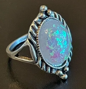 Oval simulated opal silver plated ring size 5.25 thumbnail 2