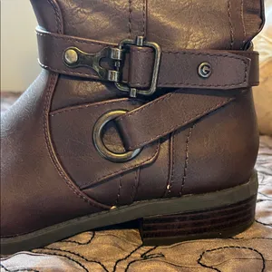 Women's Tall Brown Buckle Riding Boots with Side Zip thumbnail 5