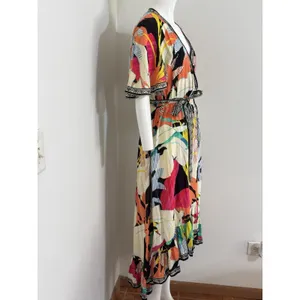 Flying Tomato Tropical Floral High Low Hem Midi Dress Plunge Neckline Size M thumbnail 6
