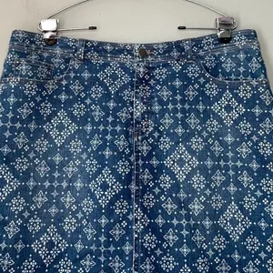 CJ Banks Plus Size 14W Blue White Print Denim Jean Skort Skirt Preppy Chic thumbnail 2
