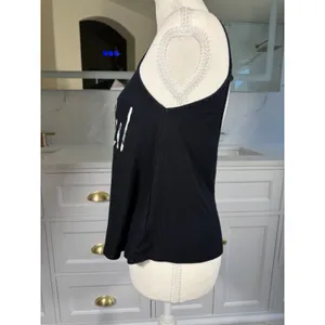Papaya Tank Top Womens Medium Black #Beautiful Graphic Ribbed Open Back Cami thumbnail 4