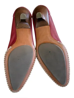 EUC Uffizi Leather Blanket Stitch Kitten Heels Red Size 7 thumbnail 8