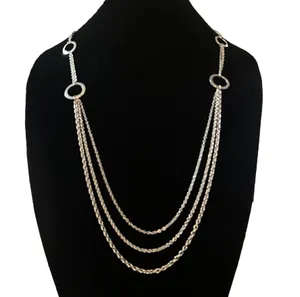 Long Layered Multi Strand Silver Tone Necklace thumbnail 1