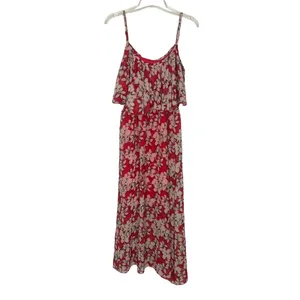TTI Floral Off Shoulder Chiffon Red Maxi Dress Size Small thumbnail 11