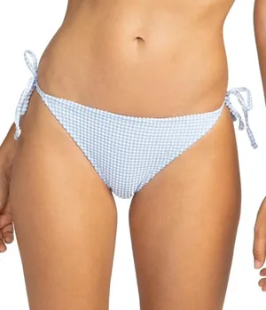 Roxy Blue Gingham Seersucker Side Tie Low Rise Cheeky Bikini‎ Bottom Swimsuit thumbnail 1
