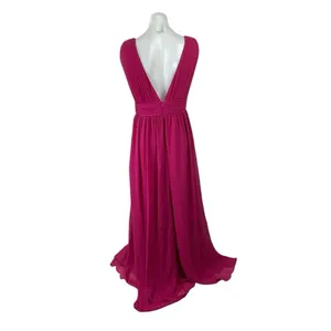 NEW Lulus Heavenly Hues Pink Pleated V Neck Bridesmaid Maxi Flare A-Line Dress M thumbnail 3