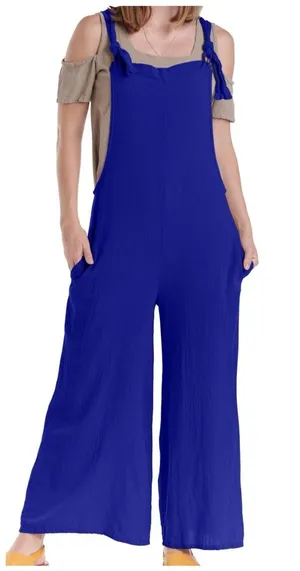 Oh My Gauze! Sabina Size 3 XXL‎ Wide Leg Overalls Romper Jumpsuit Blue Cotton thumbnail 1