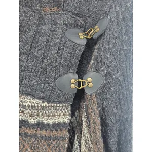 Free People Cardigan Womens M Wool Blend High Low Fringe Toggle Gray‎ EUC thumbnail 2