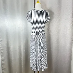 Maeve Anthropologie Womens Black White Striped Faux Wrap Midi Dress Medium A35 thumbnail 3