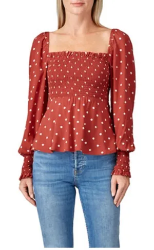 Auguste The Label Polly Sunday Polka Dot Peplum Blouse Red 8 thumbnail 1