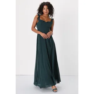 NWT Lulus Dreamy Admiration Emerald Green Ruffled Maxi Dress Bridesmaid Size L thumbnail 2