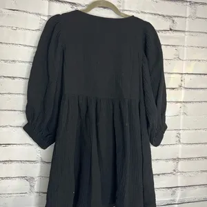 Carly Jean Los Angeles Black Blouse 1/4 Sleeve Mini Dress SZ S 100% Cotton Top thumbnail 7