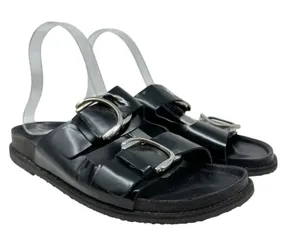 Zara Slide Sandals Buckles‎ Double Strap Faux Leather Black Size 41 US 10 thumbnail 1