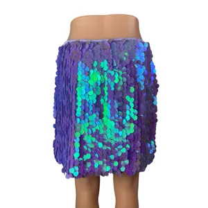Women's Purple Sequin Sparkly Shimmer Party Rave Straight Mini Skirt Size XL thumbnail 2