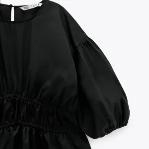 Zara Mini DRESS W/ MATCHING LACE TRIM BALOON SLEEVES Black Size XS NEW thumbnail 13