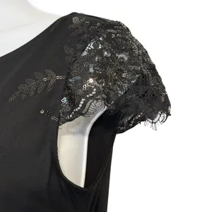 WHITE HOUSE BLACK MARKET Black Lace Sequin‎ Cap Sleeve Boat Neck Top EUC Size XS thumbnail 3