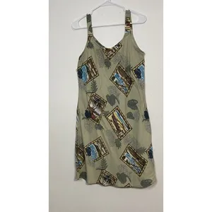 Hilo Hattie Hawaiian Dobby Rayon Sundress Beige Blue Green Size L thumbnail 13