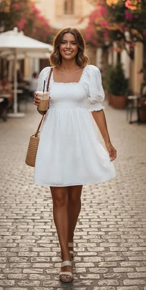 Hill House Home Athena Nap Dress White Swiss Dot Smocked Puff Sleeve‎ Mini Small thumbnail 1