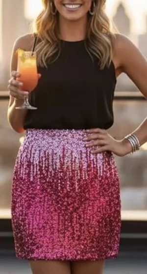 jamntower sequin mini skirt Pink/Red Ombré womens L thumbnail 1