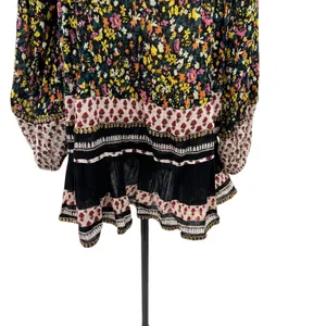 Free People Gardenia Tunic Top Floral Print Long Sleeve Black‎ Combo Size Large thumbnail 6