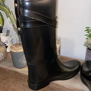 Coach Trisha Tall Rubber Rain Boots With Gold Buttons & Leather Size 9M thumbnail 10