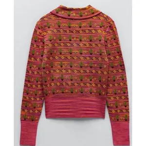 Zara Women's‎ S Knit Jacquard Polo Sweater Button Down Cardigan thumbnail 2