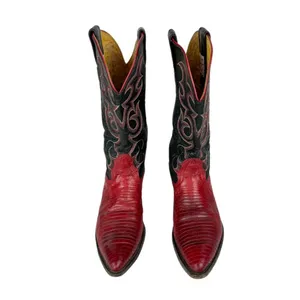 Vtg Nocona Red Black Lizard Leather Westerm Cowgirl Boots Sz 7B thumbnail 2