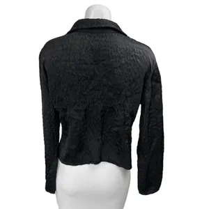 Zara Black Long Sleeve Striped Textured Collared Button Down Shirt Blouse Top M thumbnail 2