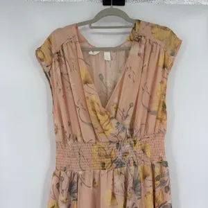 H&M Maxi Chiffon Dress Sz 10 Peach Cottage Boho Romantic Coquette Smock Floral thumbnail 3