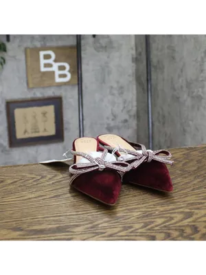 NWT A New Day Gwen Rhinestone Bow Heels Velvet 94656736 Burgundy Red 6.5M thumbnail 4