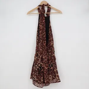 SHEIN Haute Leopard Print Halter Mini Dress Brown Ruffled Hem Size M thumbnail 6