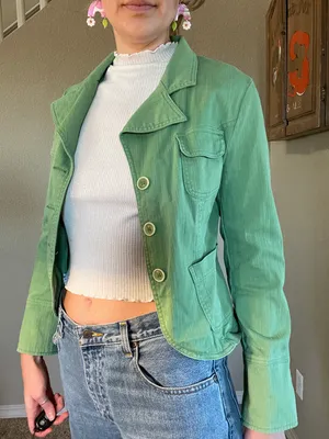 y2k green denim jacket Size L thumbnail 4