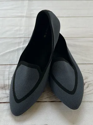 Birdies Blackbird Women's Pointed Knit Flats - Gray & Black thumbnail 1