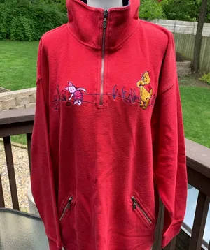 Vintage Disney Store Winnie The Pooh & Piglet Red Sweatshirt Top Shirt Size L thumbnail 1