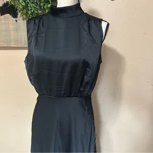 Lulus Classic Elegance Black Satin Sleeveless Mock Neck Maxi Dress thumbnail 4