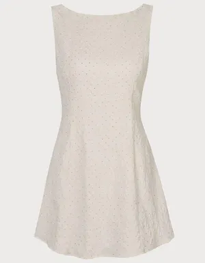Rihoas Beige Boat Neck Textured Mini Dress thumbnail 6